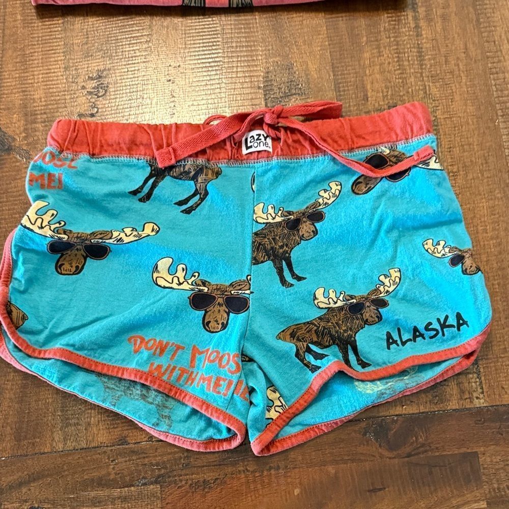 Lazy One orange and Teal Moose Pajama Set - Picture 5 of 8